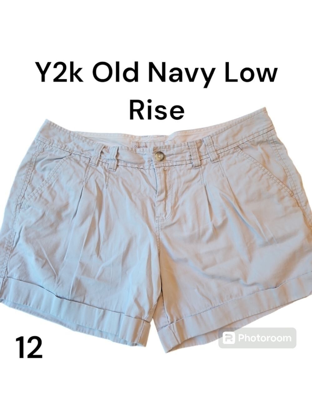 Y2K Old Navy Low Rise Pleated Cuffed Shorts Cotton Grey 12 VGUC